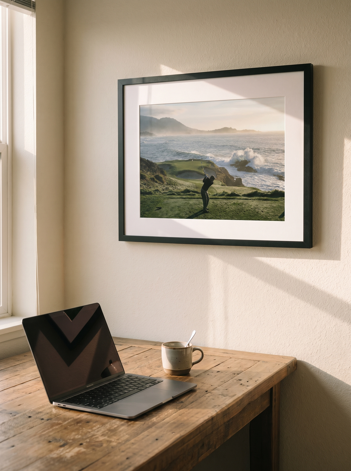 framed course print on a home office wall